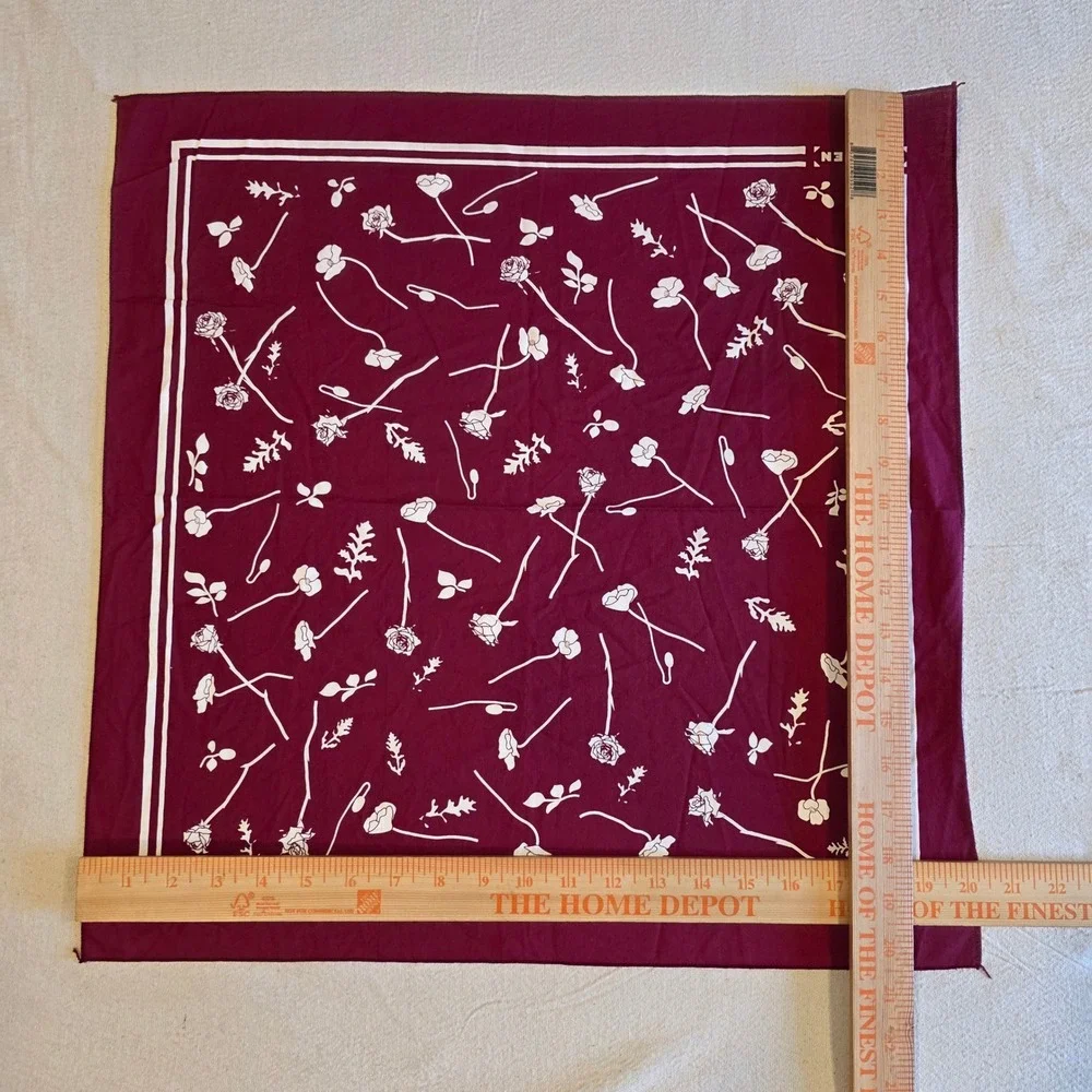 Carleen NYC Botanical Floral Bandana Scarf Burgundy Maroon Cotton Made in USA